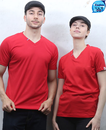 T3-43 적색 반팔((기능성)) V넥 고급형ㅡㅡ 헤리 포인트