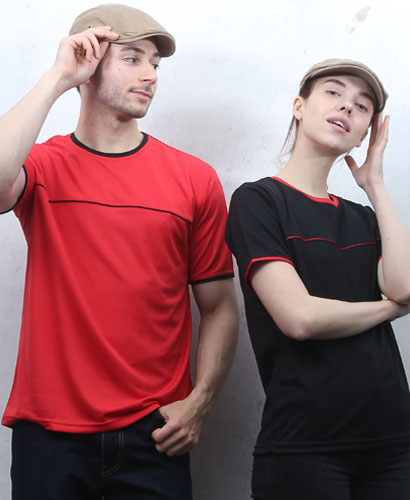 ▶T3-77 반팔((기능성)) 배색 라운드ㅡㅡ(검정/홍색)