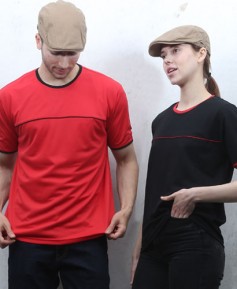 ▶T3-77 반팔((기능성)) 배색 라운드ㅡㅡ(검정/홍색)