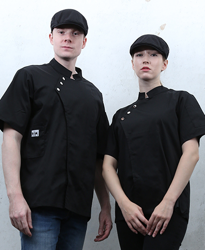 KO-87 블랙 쓰리버튼스냅 반팔조리복- (겨드랑이/등판 쿨메시)