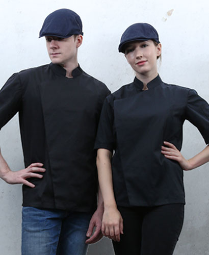 KO-89 검정 반팔 히든스냅 조리복 ㅡㅡ  (겨드랑이/등판 쿨메시)