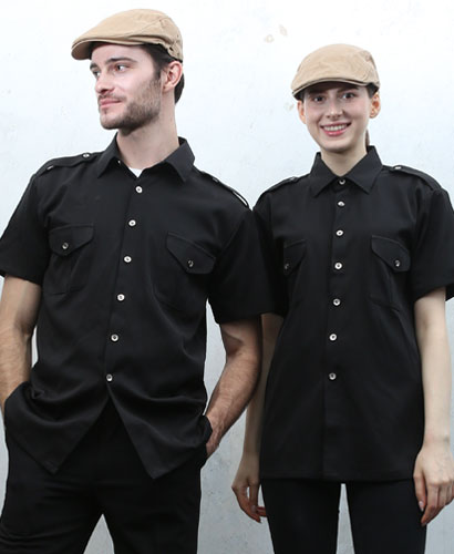 Y-890 블랙 무지 사파리 반팔 남방 ㅡㅡ [남녀공용]