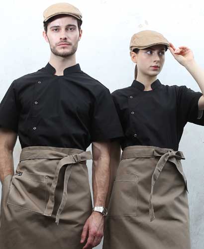 KO-3621 블랙 원버튼 반팔 조리복