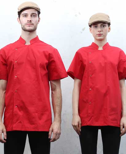 KO-3625 적색 원버튼 반팔 조리복