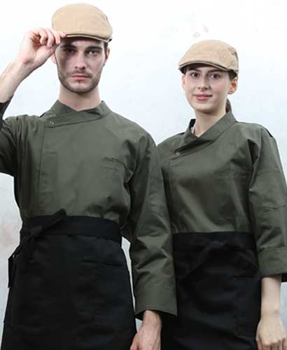 CD-352 카키 크로스넥 7부 긴팔 겸용 조리복