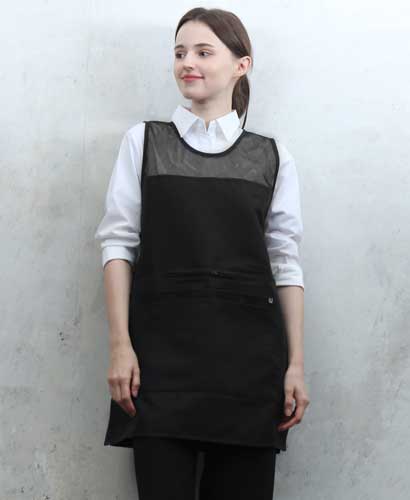 AP-045 블랙 지퍼포켓원피스 앞치마[P003]