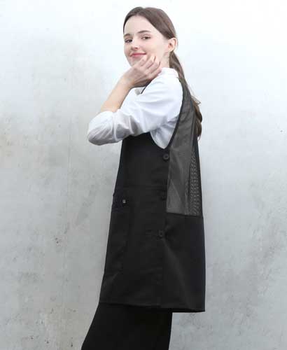 AP-045 블랙 지퍼포켓원피스 앞치마[P003]