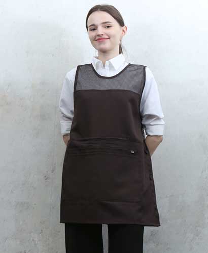 AP-046 브라운 지퍼포켓원피스 앞치마[P003]