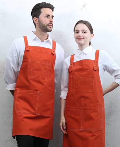 AP-7936 오렌지 스티치 스냅단추 H형 앞치마
