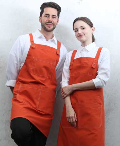 AP-7936 오렌지 스티치 스냅단추 H형 앞치마