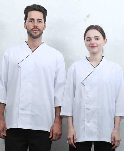 KO-4012 화이트 브이넥카라 칠부 조리복ㅡㅡ(남여공용 사이즈)