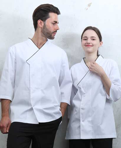 KO-4012 화이트 브이넥카라 칠부 조리복ㅡㅡ(남여공용 사이즈)