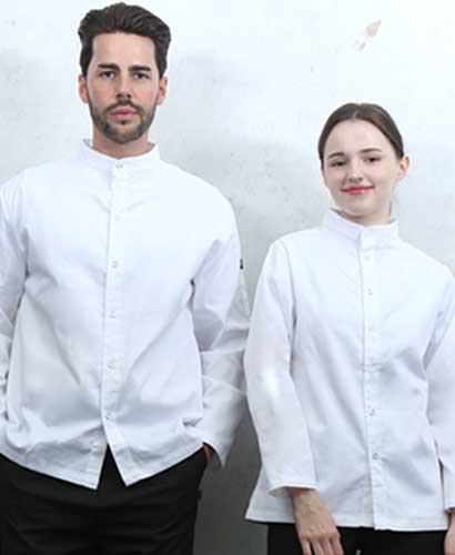 KO-165-1 화이트 베이직 스탠딩카라 긴팔조리복