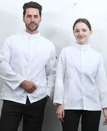 KO-165-1 화이트 베이직 스탠딩카라 긴팔조리복