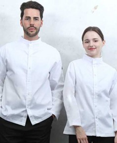 KO-165-1 화이트 베이직 스탠딩카라 긴팔조리복