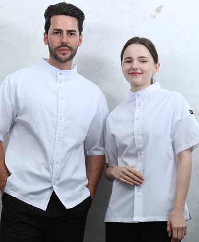 KO-167-1 화이트 베이직 스탠딩카라 반팔조리복