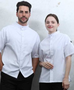 KO-167-1 화이트 베이직 스탠딩카라 반팔조리복