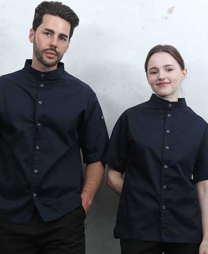 KO-167-3 네이비 베이직 스탠딩카라 반팔조리복