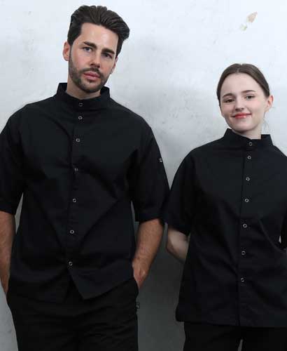 KO-167-2 블랙 베이직 스탠딩카라 반팔 조리복