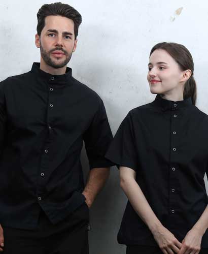 KO-167-2 블랙 베이직 스탠딩카라 반팔 조리복