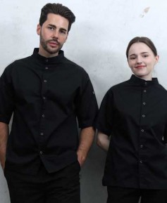 KO-167-2 블랙 베이직 스탠딩카라 반팔 조리복