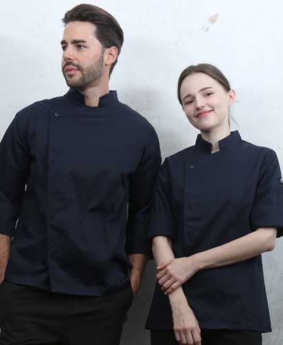 KO-230-3 네이비 원포인트 스냅 조리복  [반팔 겸용] (겨드랑이/등판 쿨메시)