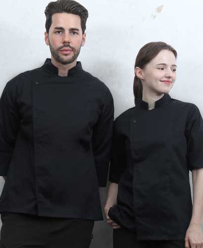 KO-230-2 블랙 원포인트 스냅 조리복 [반팔 겸용] (겨드랑이/등판 쿨메시)