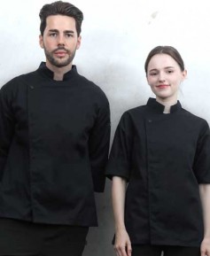 KO-230-2 블랙 원포인트 스냅 조리복 [반팔 겸용] (겨드랑이/등판 쿨메시)