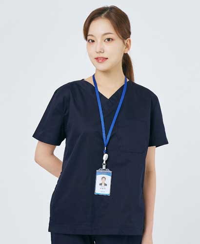101W-1 여성 쿨스판 V넥 베이직 스크럽 네이비