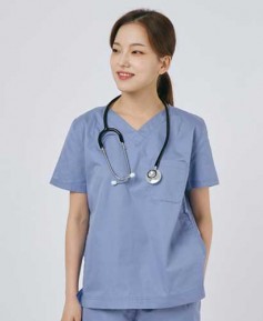 101W-3 여성 쿨스판 V넥 베이직 스크럽 인디고