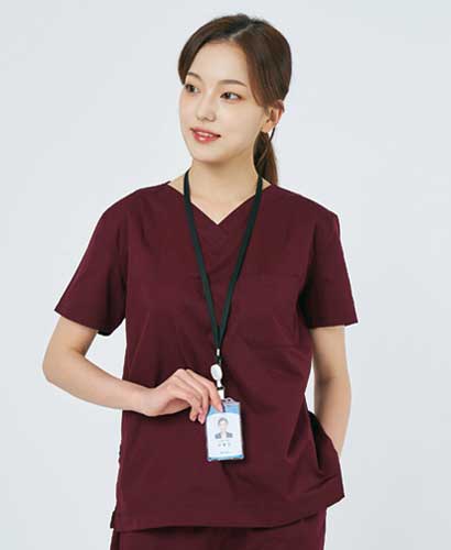 101W-4 여성 쿨스판 V넥 베이직 스크럽 버건디