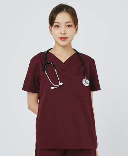101W-4 여성 쿨스판 V넥 베이직 스크럽 버건디