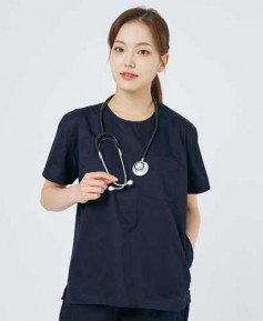 201W-1 여성 쿨스판 크루넥 베이직 스크럽 네이비