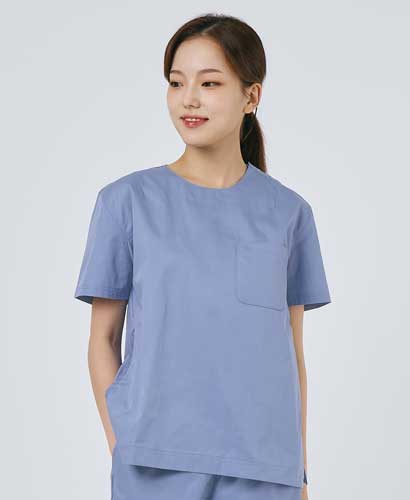 201W-3 여성 쿨스판 크루넥 베이직 스크럽 인디고