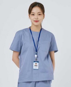 201W-3 여성 쿨스판 크루넥 베이직 스크럽 인디고
