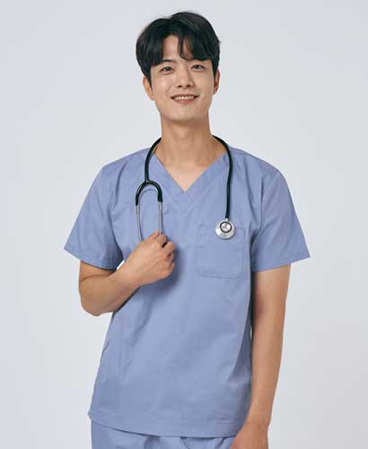101M-3 남성 쿨스판 V넥 베이직 스크럽 인디고