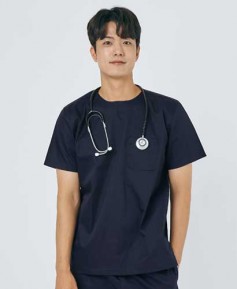 201M-1 남성 쿨스판 크루넥 베이직 스크럽 네이비