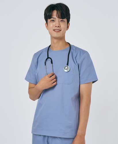 201M-3 남성 쿨스판 크루넥 베이직 스크럽 인디고