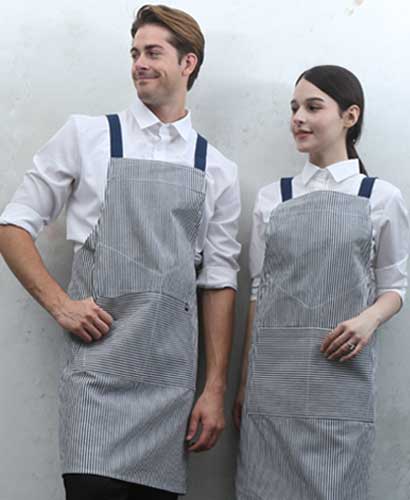 Q-700 데님 스트라이프 앞치마 [DH01]