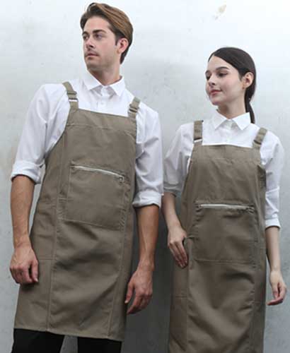 Q-775  베이지 지퍼포켓 스티치 앞치마[OH01]