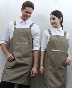 Q-775  베이지 지퍼포켓 스티치 앞치마[OH01]