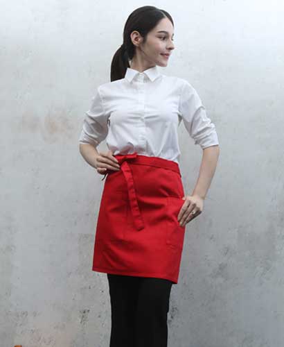 AP-3166 레드 면혼방 랩형앞치마