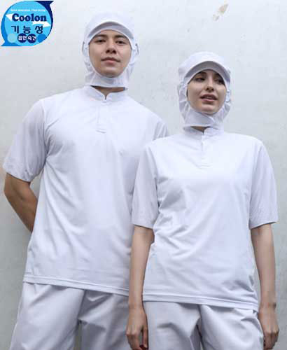 W-278 화이트 차이나카라 기능성 반팔ㅡ(남녀공용 위생티) ★빅사이즈 있음