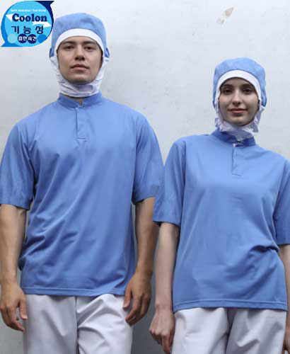 W-279 진하늘 차이나카라 기능성 반팔ㅡ(남녀공용 위생티) ★빅사이즈 있음