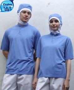 W-279 진하늘 차이나카라 기능성 반팔ㅡ(남녀공용 위생티) ★빅사이즈 있음