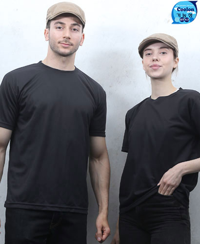 ▶T-42 반팔 쿨론 라운드 고급형 헤리  ((기능성))라운드◀ㅡㅡㅡ(검정 )