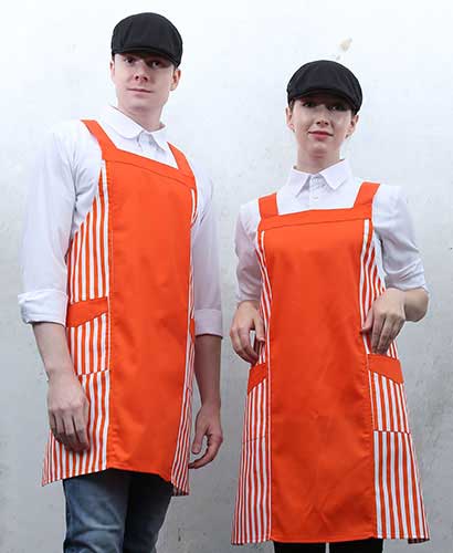 AP-08-1 옆줄무늬배색 앞치마 오렌지줄