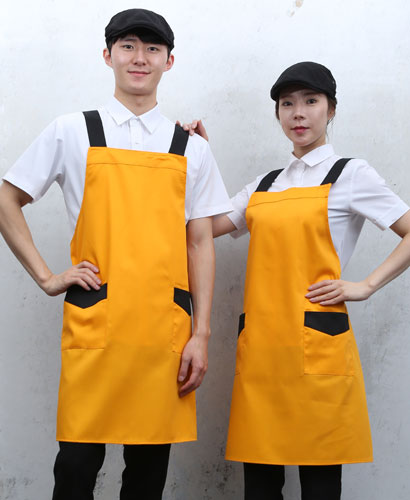 AP-739 노랑 검띠포인트 앞치마 ㅡㅡㅡ ◐면혼방 ◑