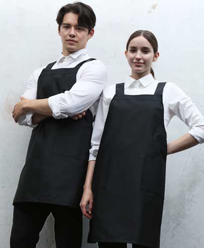 AP-46  검정 넉넉한 단색 앞치마 ㅡㅡㅡ 면혼방/ 폴리 선택