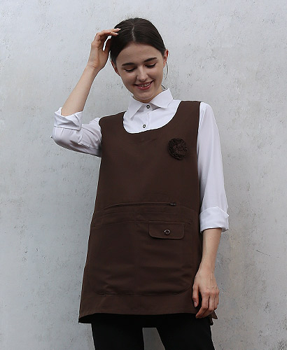 AP-734 커피색 꽃 원피스 앞치마